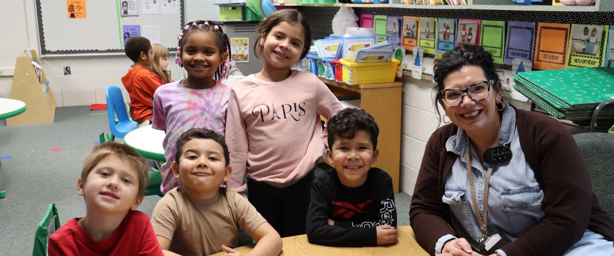 Kindergarten student with teacher Mrs. Hoffman