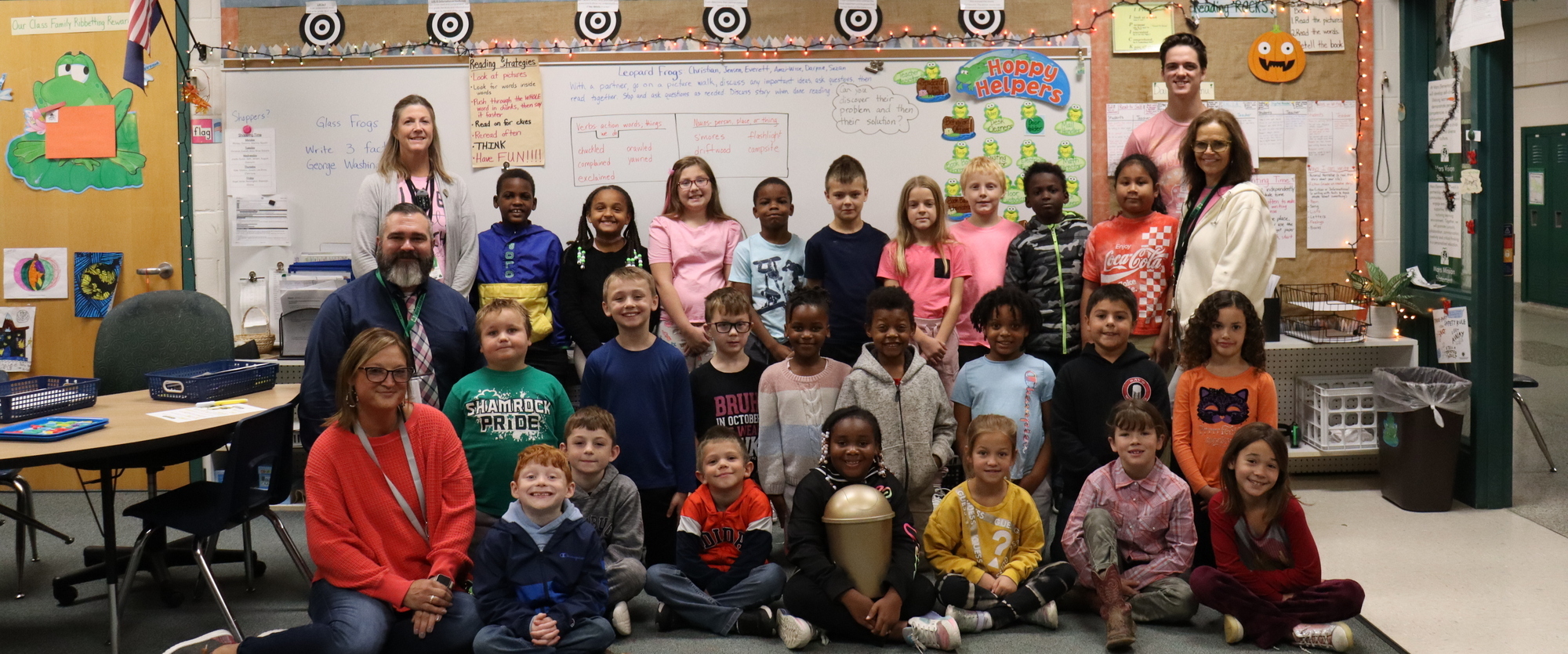 Mrs. Beregsasy's second grade class win the Golden Trash Can Award.