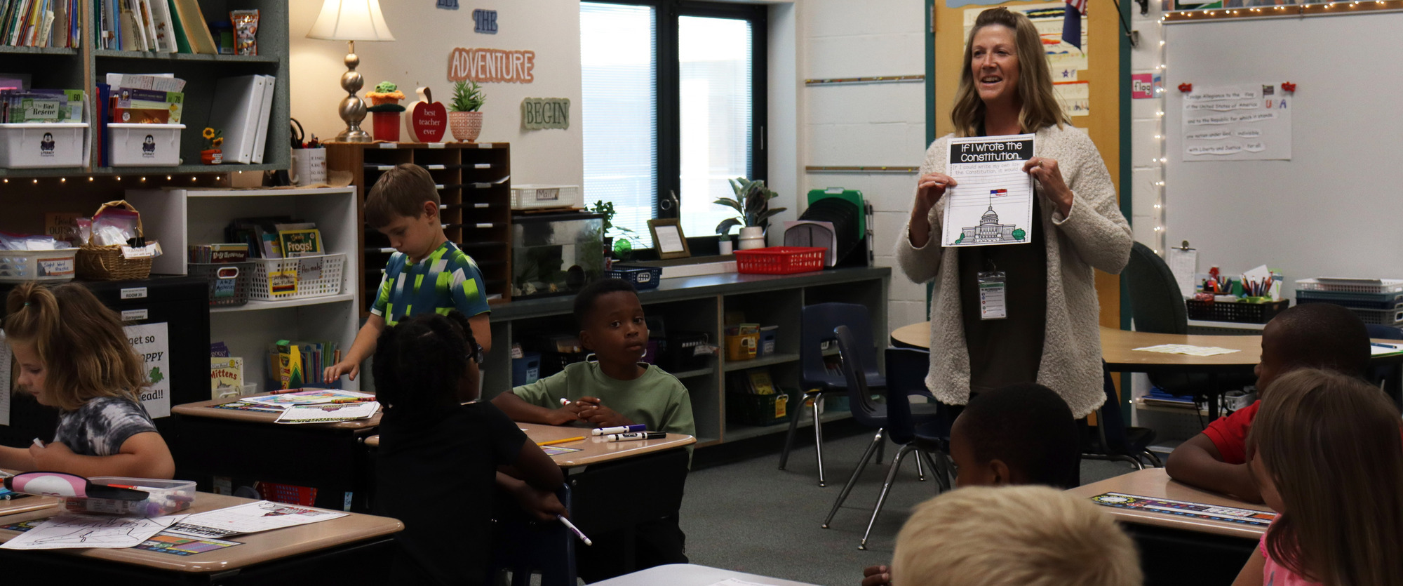 Students in Mrs. Beregsasy's class learn about the Constitution.